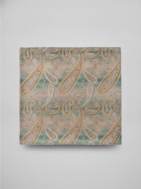 Vintage, Hand Made, 100% Silk Pocket Square or Scarf – Sage Green Paisley, 10.5”